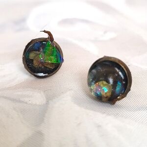 Real Lavender Flower Resin Post Bronze Earrings